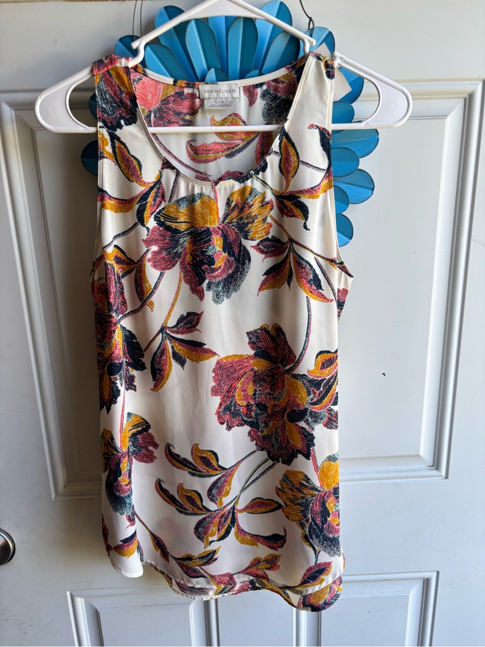Van Heusen Cream Floral Tank Top with Pink and Yellow Accents